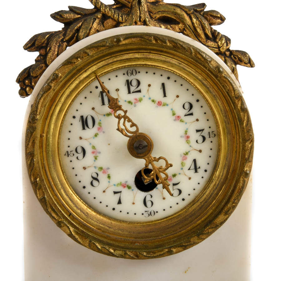 Antique French Gilt Bronze and White Marble Clock-2
