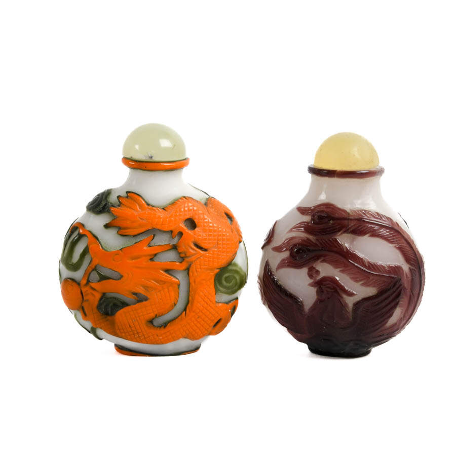 Grouping of Two Peking Glass Snuff Bottles-1