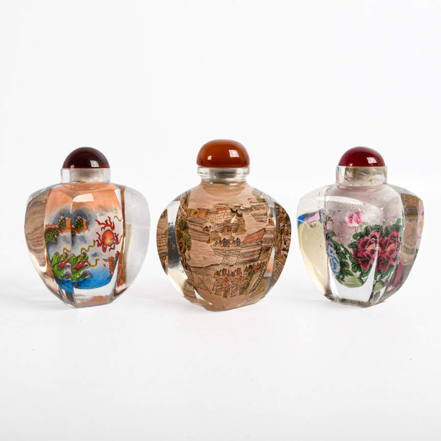 Grouping of Four Chinese Reverse Painted Glass Snuff Bottles-2