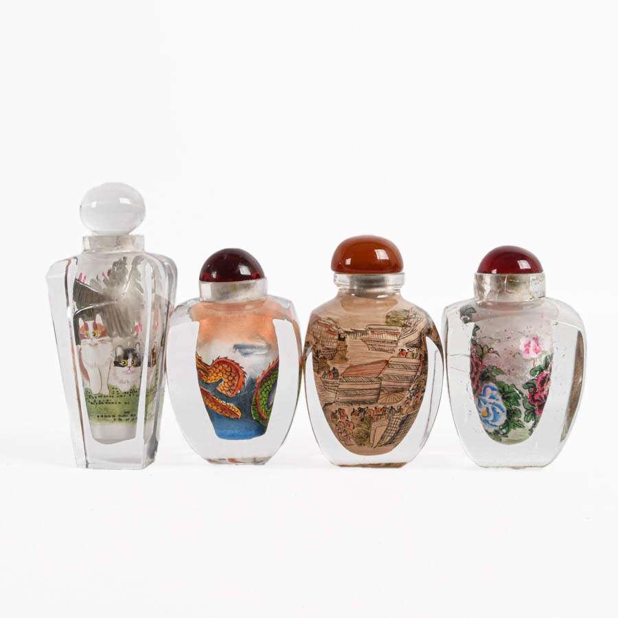 Grouping of Four Chinese Reverse Painted Glass Snuff Bottles-1