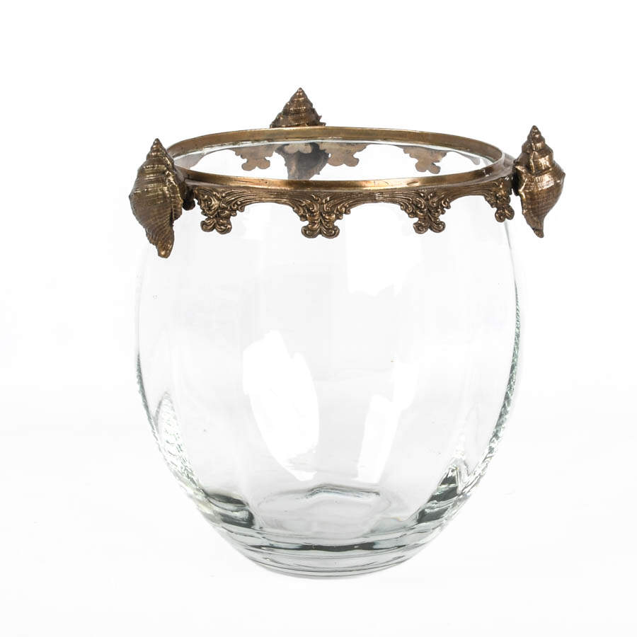 Crystal Urn with Metal Conch Shell Rim-3