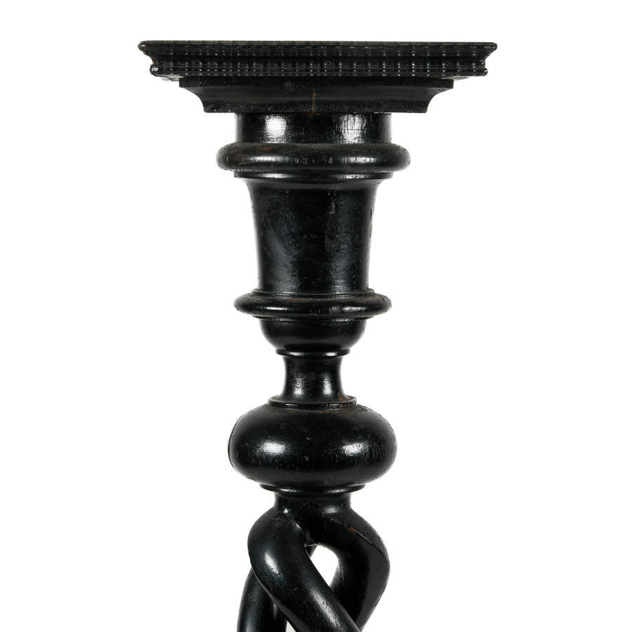 Antique Ebony Barley Twist and Floral Decorated Column-2