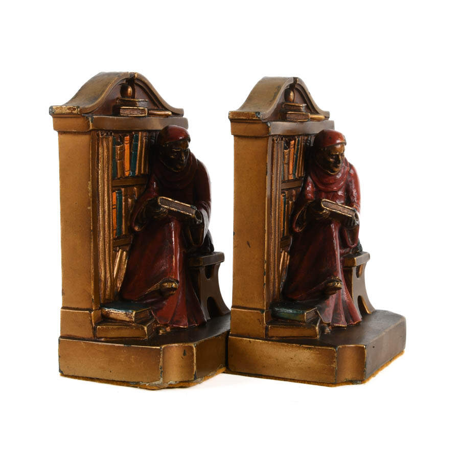 Pair of L.V. Aronson Figural Bronze Monk Bookends-4