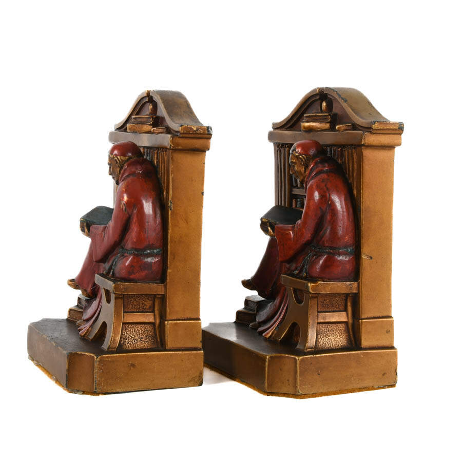 Pair of L.V. Aronson Figural Bronze Monk Bookends-3