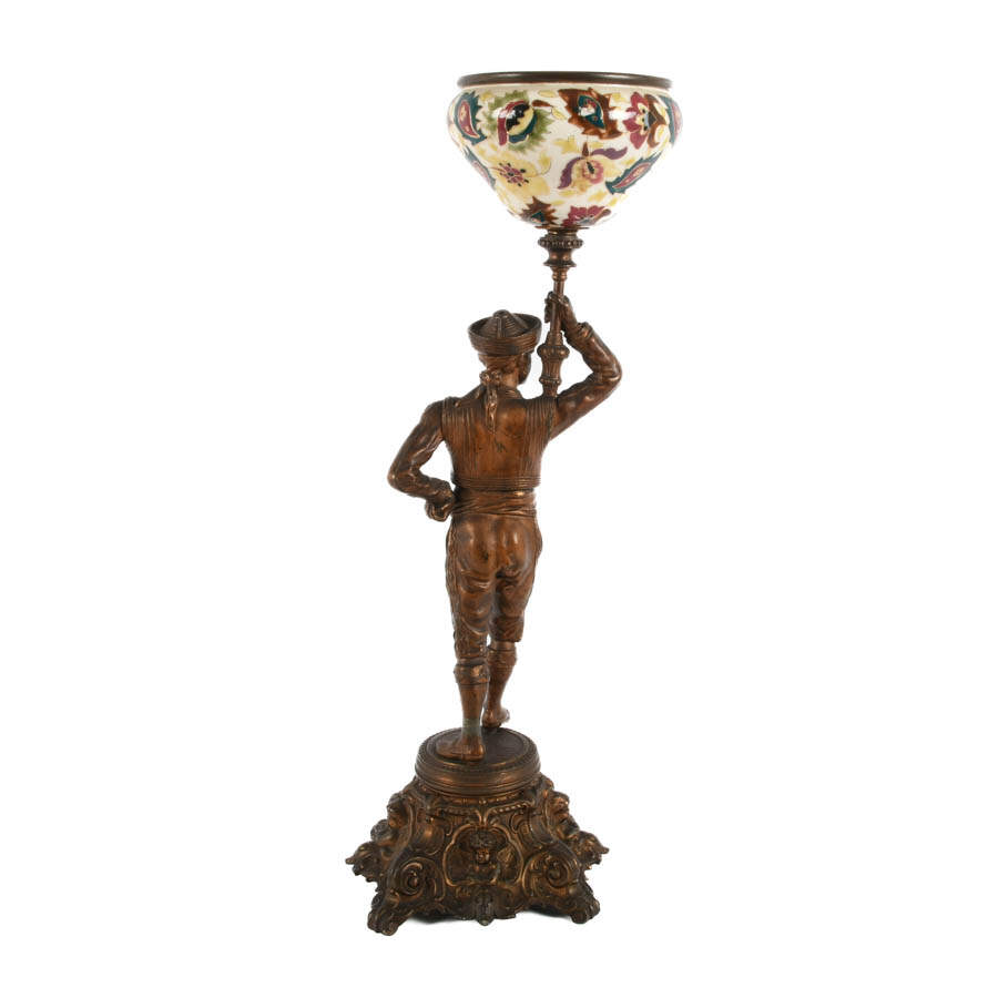 Figural Spelter Gentleman Centerpiece with Hand-Painted Ceramic Holder-5