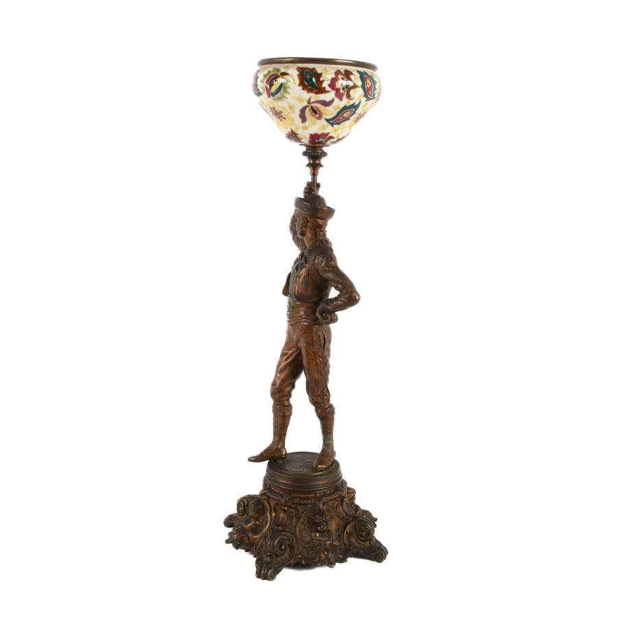 Figural Spelter Gentleman Centerpiece with Hand-Painted Ceramic Holder-4