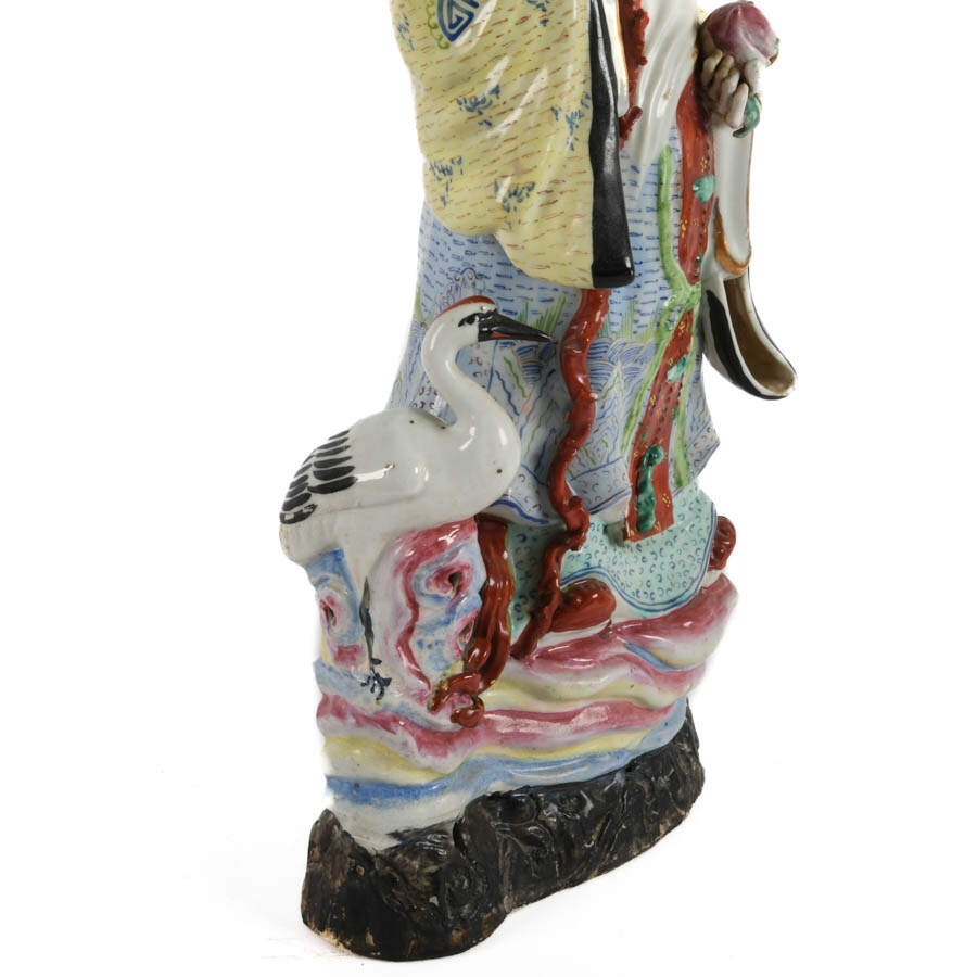 Chinese Famille Rose Shou Xing Porcelain Statue-8