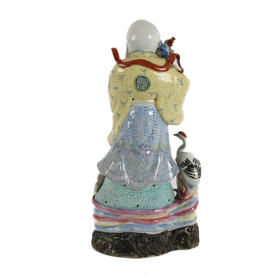 Chinese Famille Rose Shou Xing Porcelain Statue-7