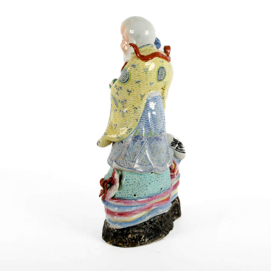 Chinese Famille Rose Shou Xing Porcelain Statue-6