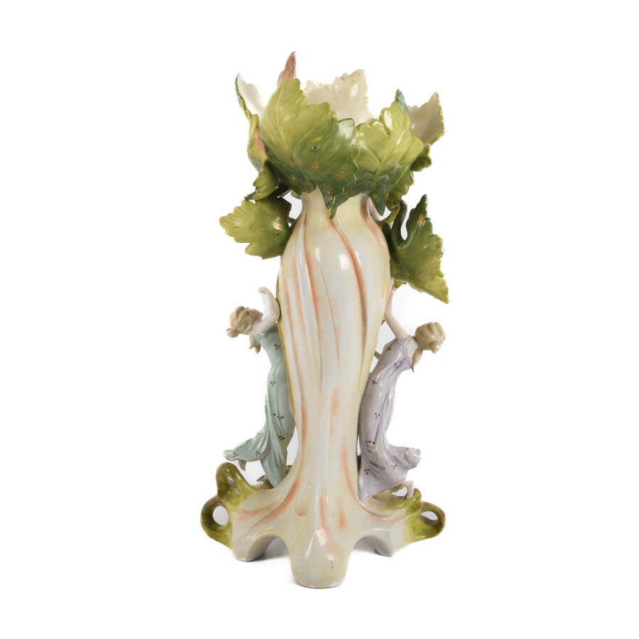 Figural Art Nouveau Saxony Vase with Botanical Motifs-5