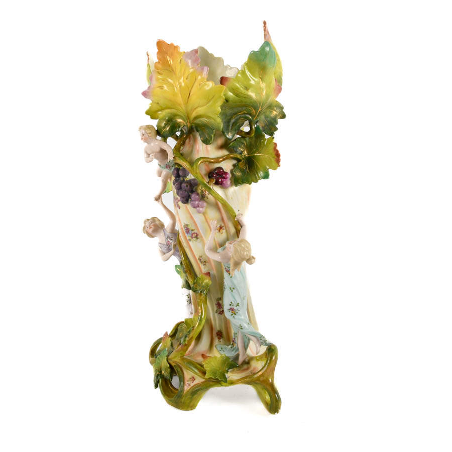 Figural Art Nouveau Saxony Vase with Botanical Motifs-4