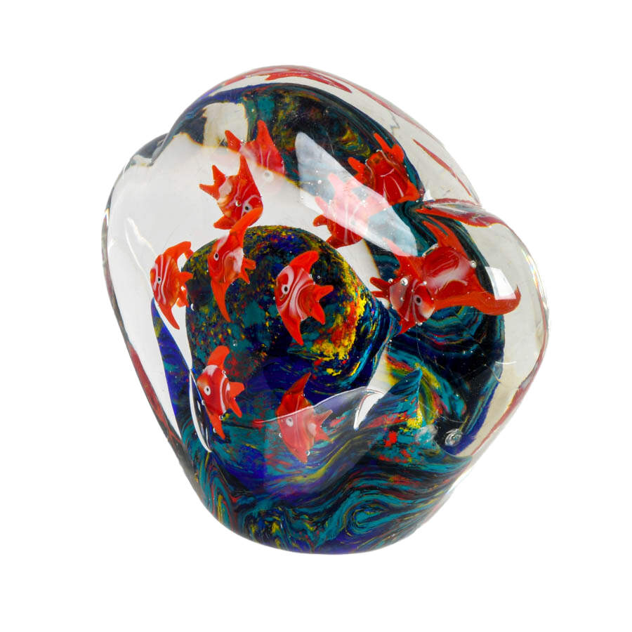 Mid-Century Modern Fish Grouping Art Glass Paperweight-2