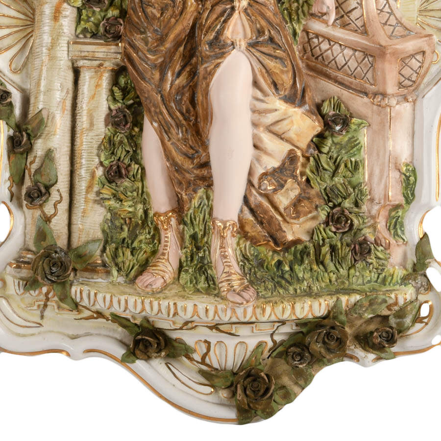 Antique Italian Capodimonte Figural Lady Wall Relief-3