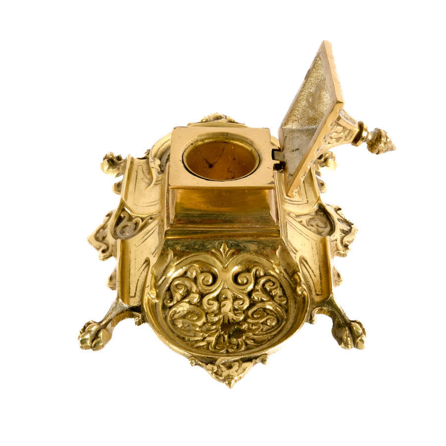 Japanese Brass Footed Pagoda Inkwell-3