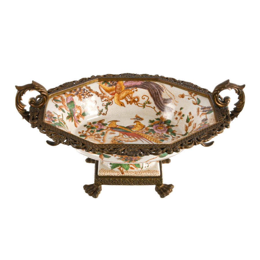 Mark Roberts Bronze and Porcelain Footed Phoenix Centerpiece-2