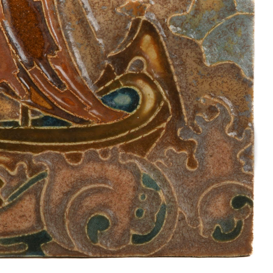 Ernest A. Batchelder Art Nouveau "Viking Ship" Ceramic Tile-4
