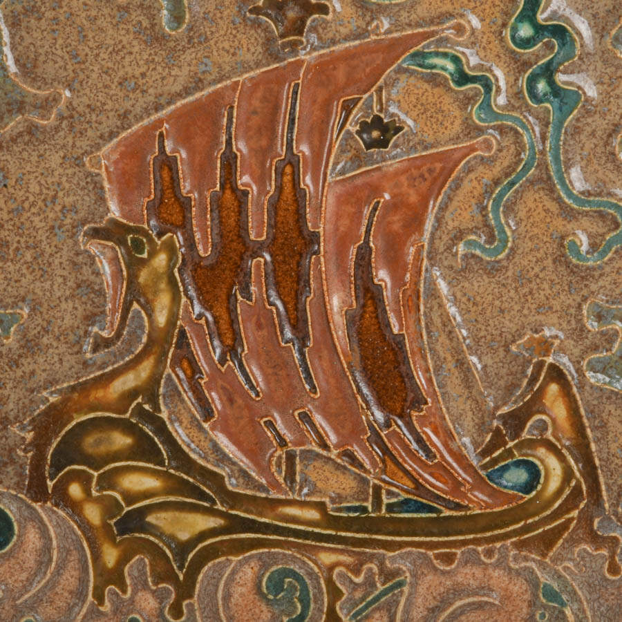 Ernest A. Batchelder Art Nouveau "Viking Ship" Ceramic Tile-2