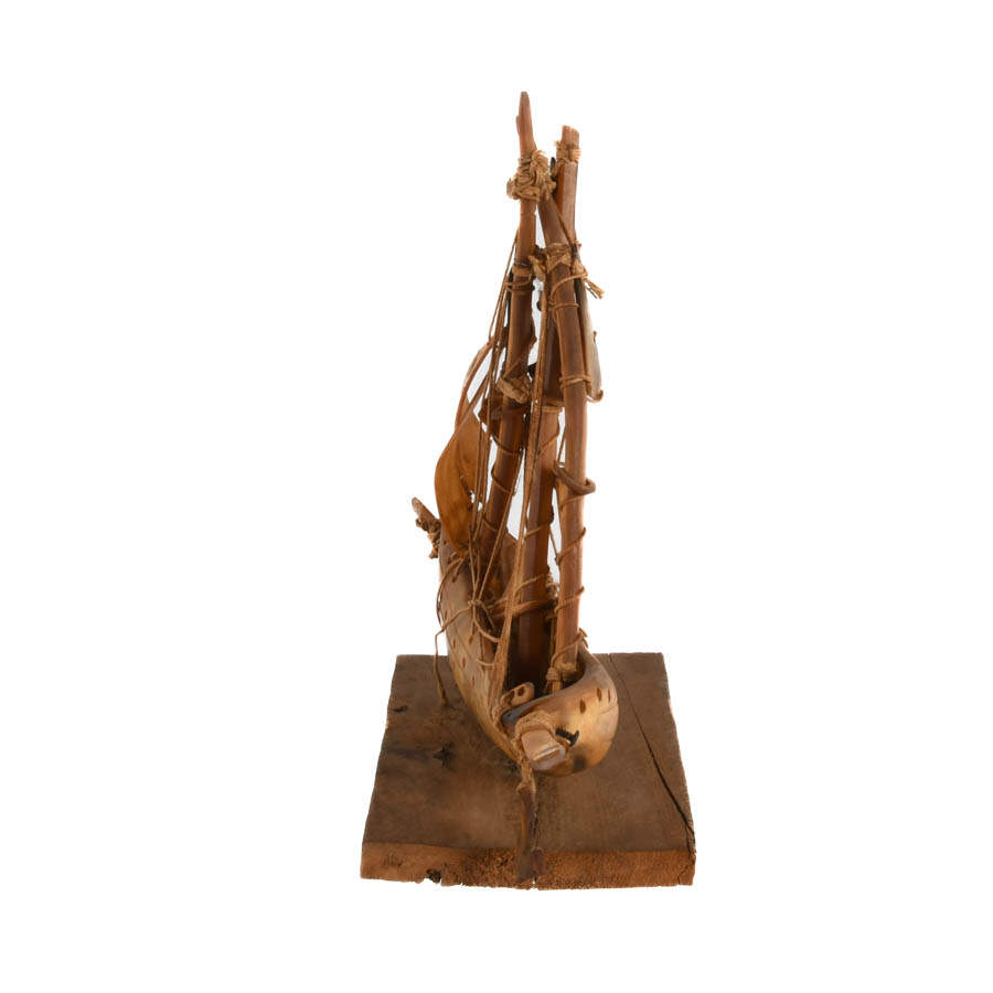 Antique Carved Horn Junk Boat Sculpture-8