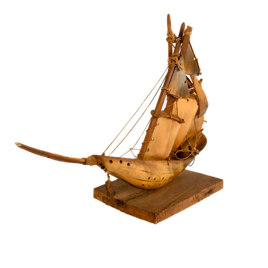 Antique Carved Horn Junk Boat Sculpture-7