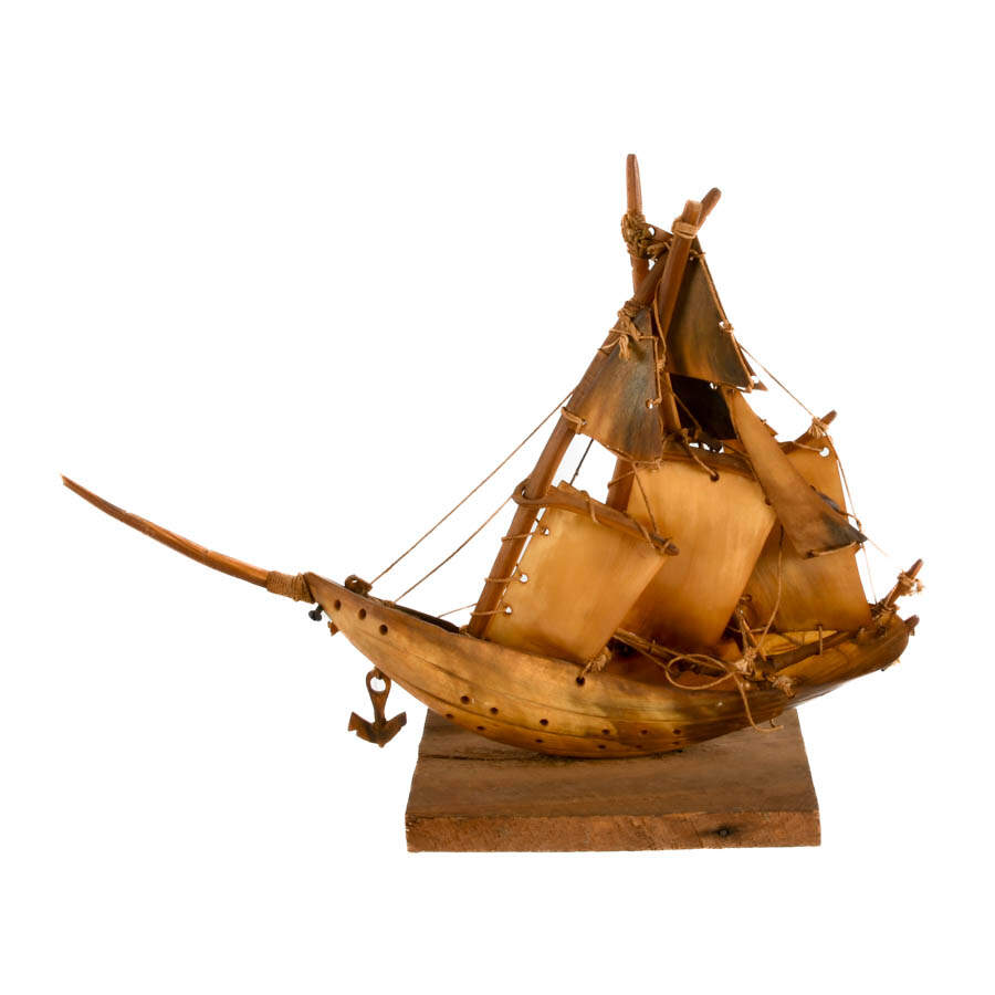 Antique Carved Horn Junk Boat Sculpture-6