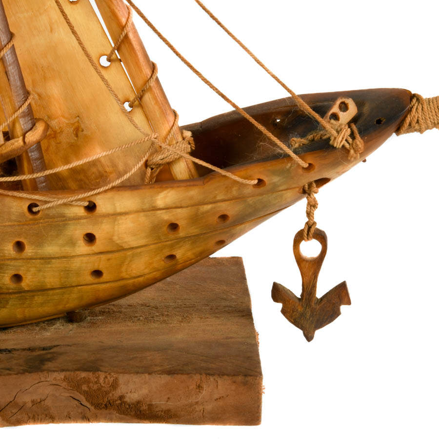 Antique Carved Horn Junk Boat Sculpture-4