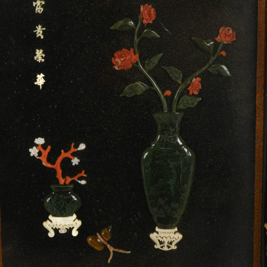 Framed Chinese Inlaid Stone Shadow Box-2