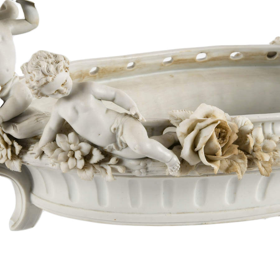Blanc de Chine Capodimonte Figural Cherub and Floral Centerpiece-4
