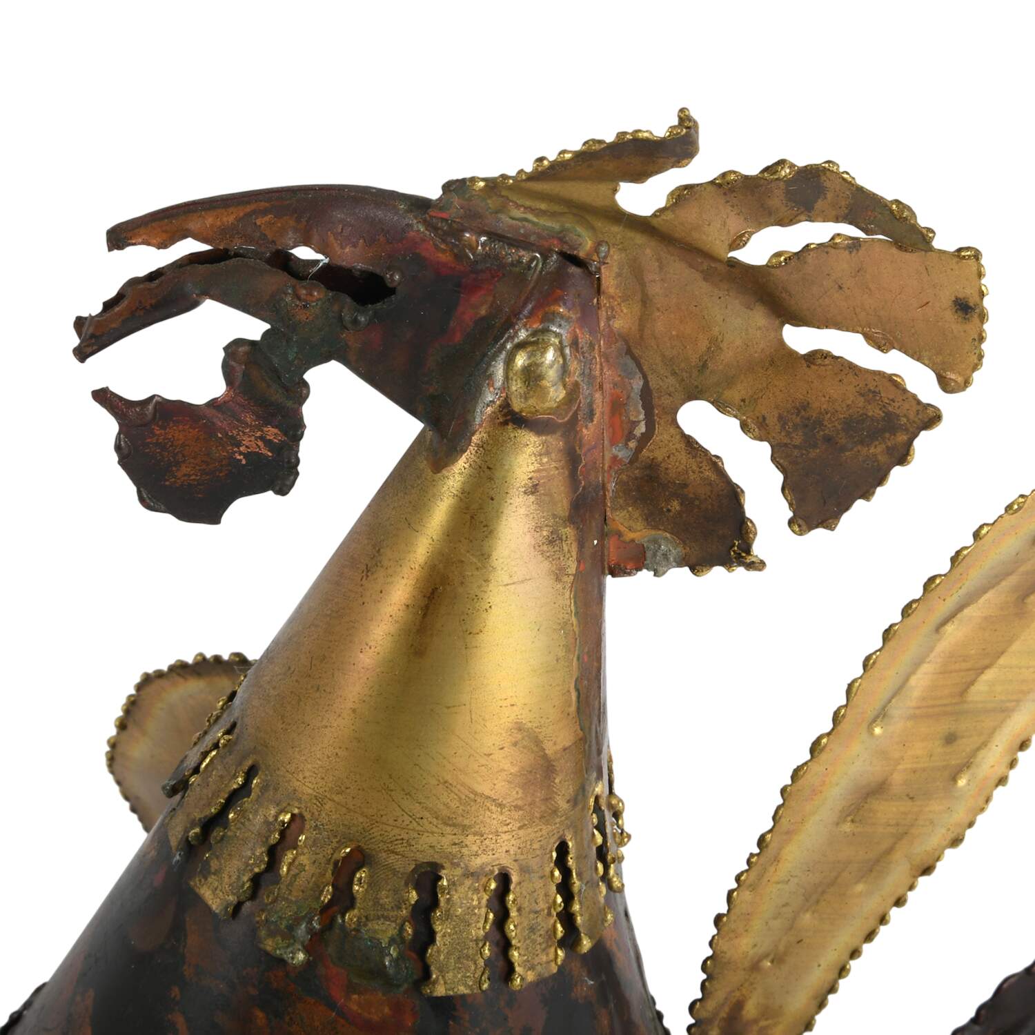 Brutalist Metal Rooster Sculpture on Base-4
