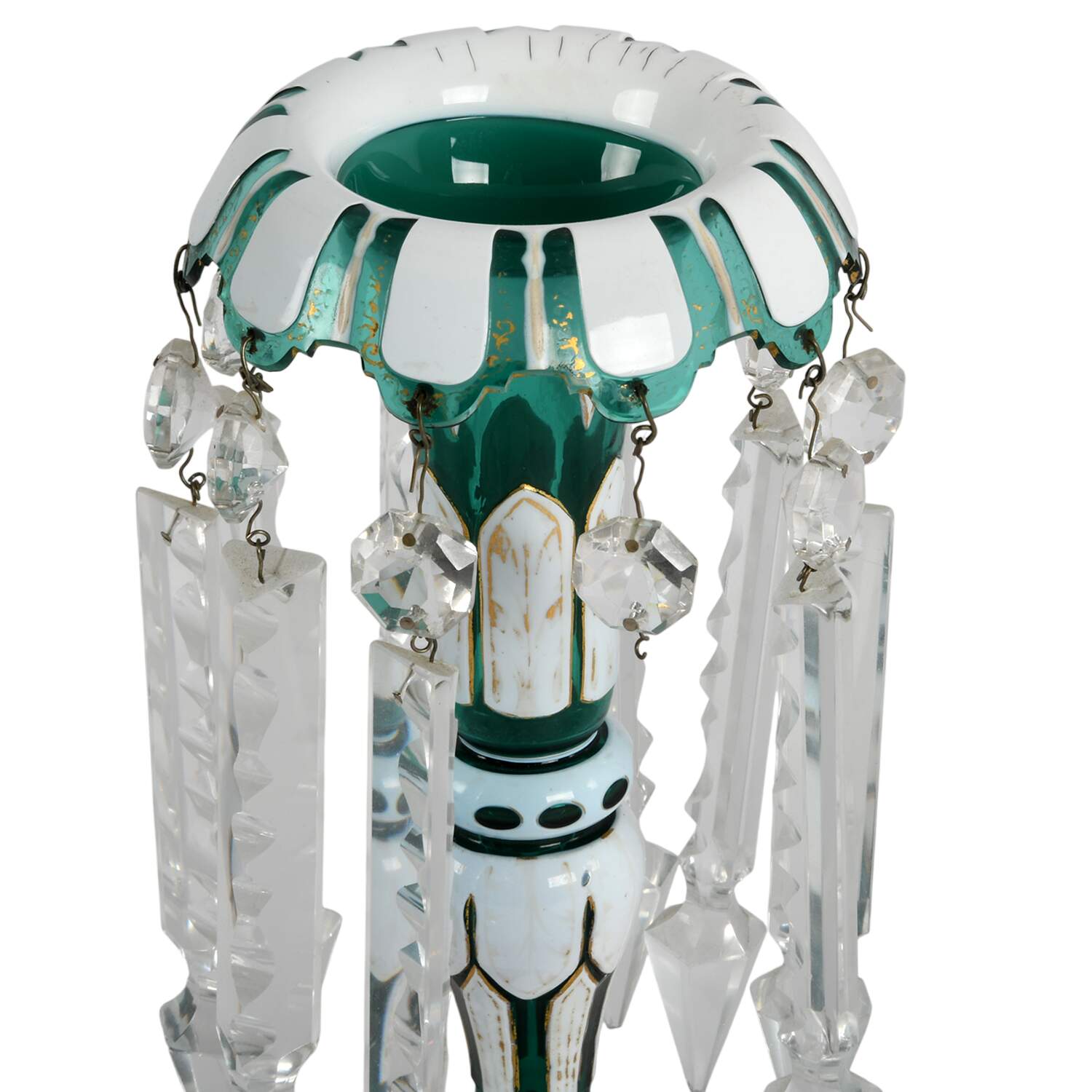 Victorian Bohemian Tulip-Form Mantle Luster with Hanging Prisms-3