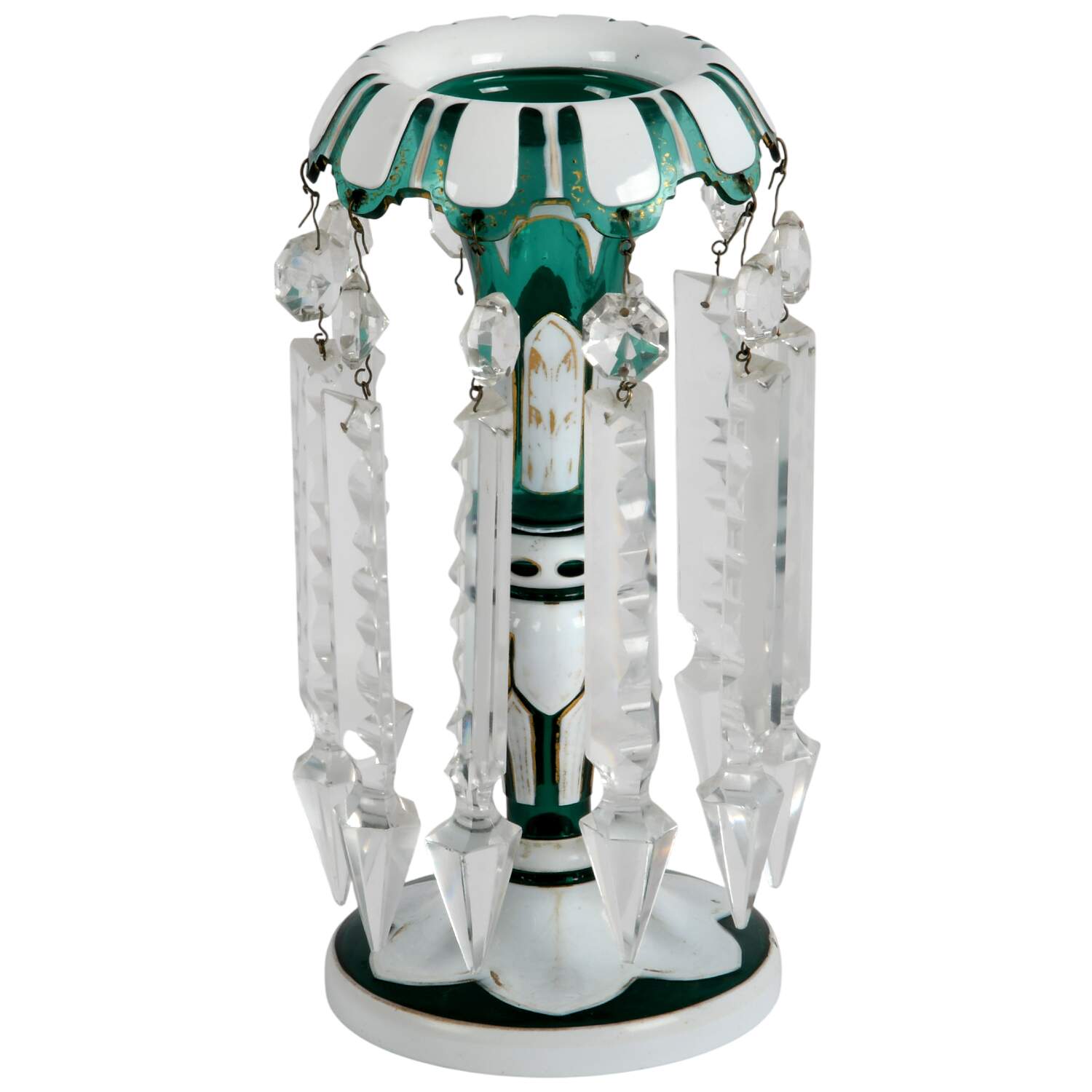 Victorian Bohemian Tulip-Form Mantle Luster with Hanging Prisms-1
