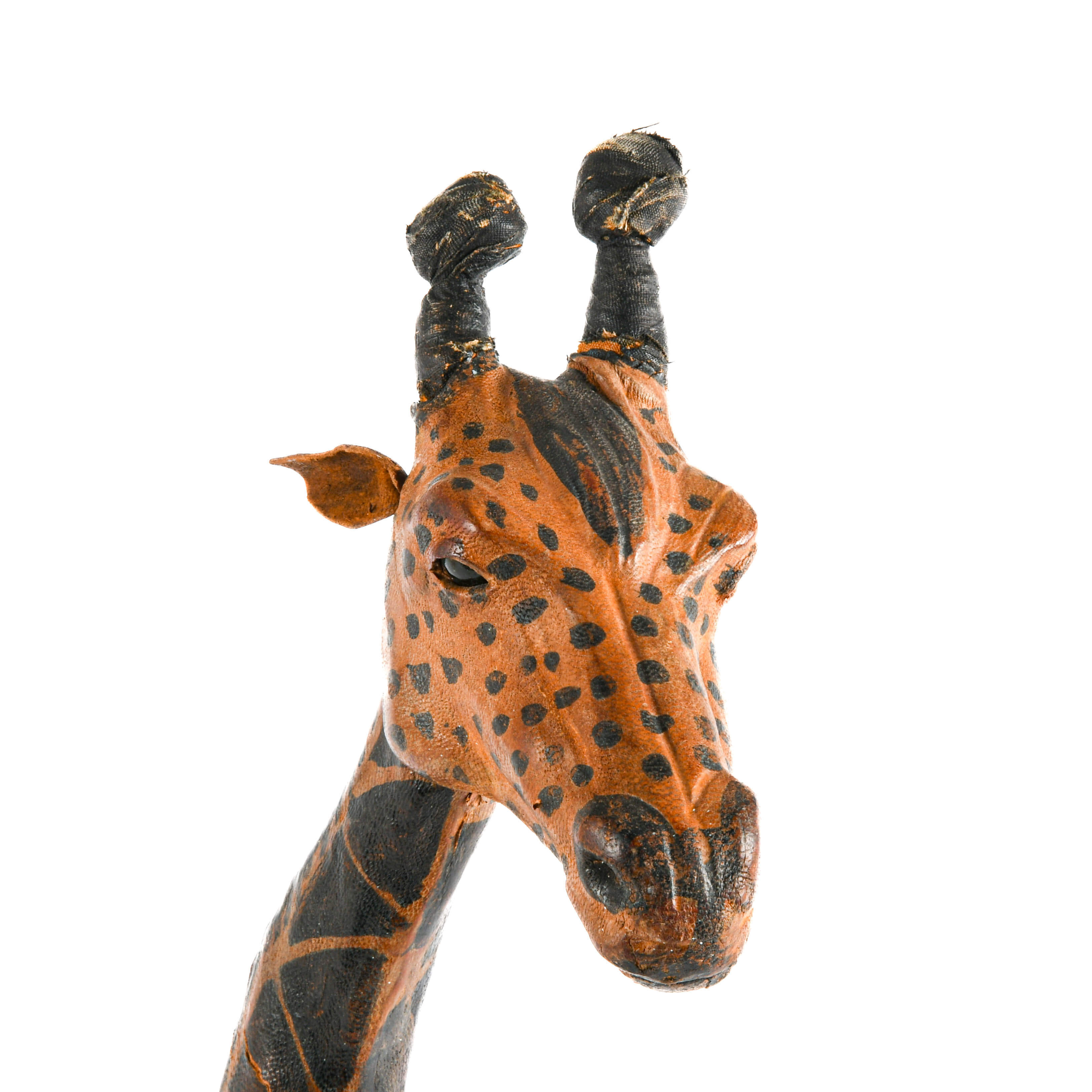 Mid-Century Modern Leather and Painted Giraffe Sculpture-5