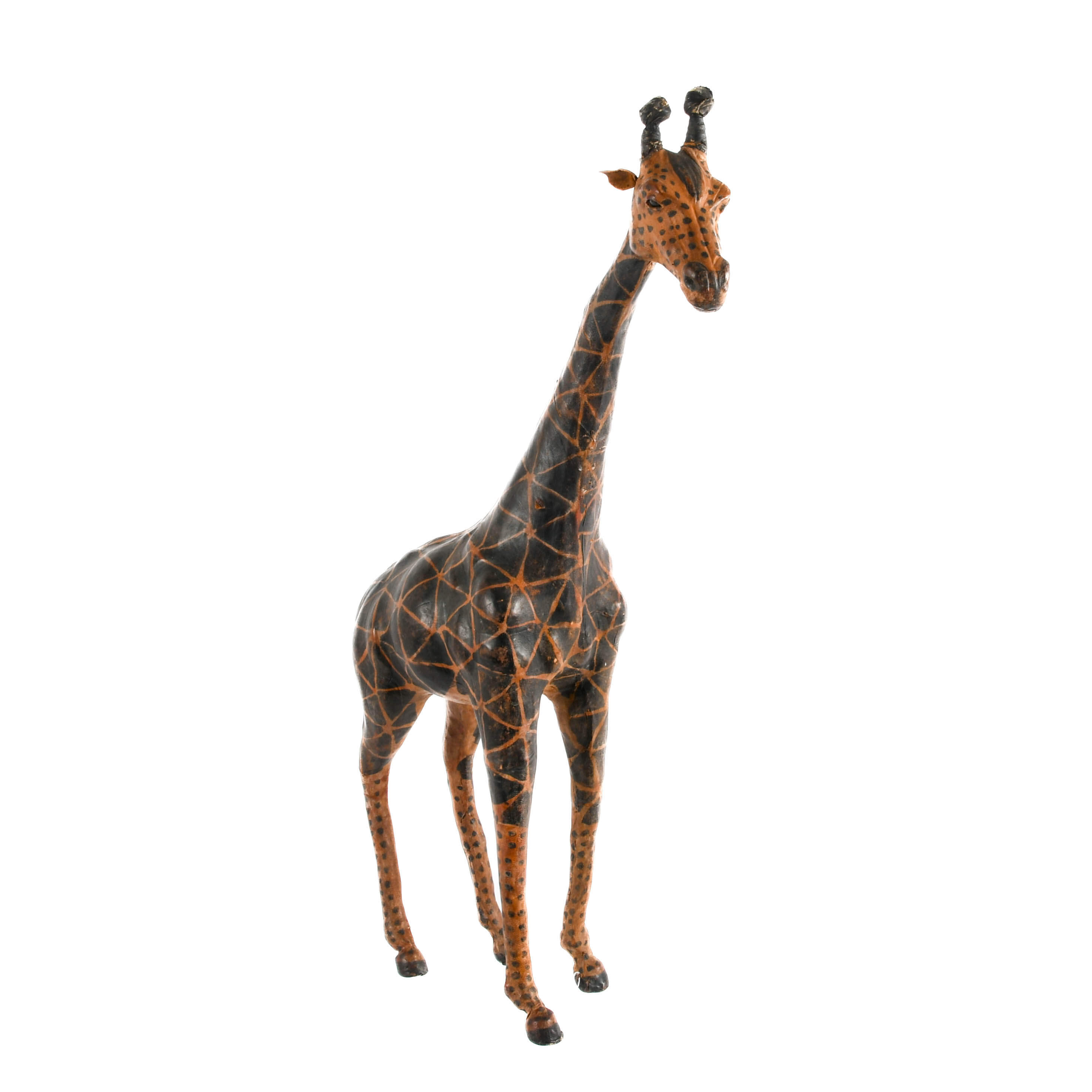 Mid-Century Modern Leather and Painted Giraffe Sculpture-4
