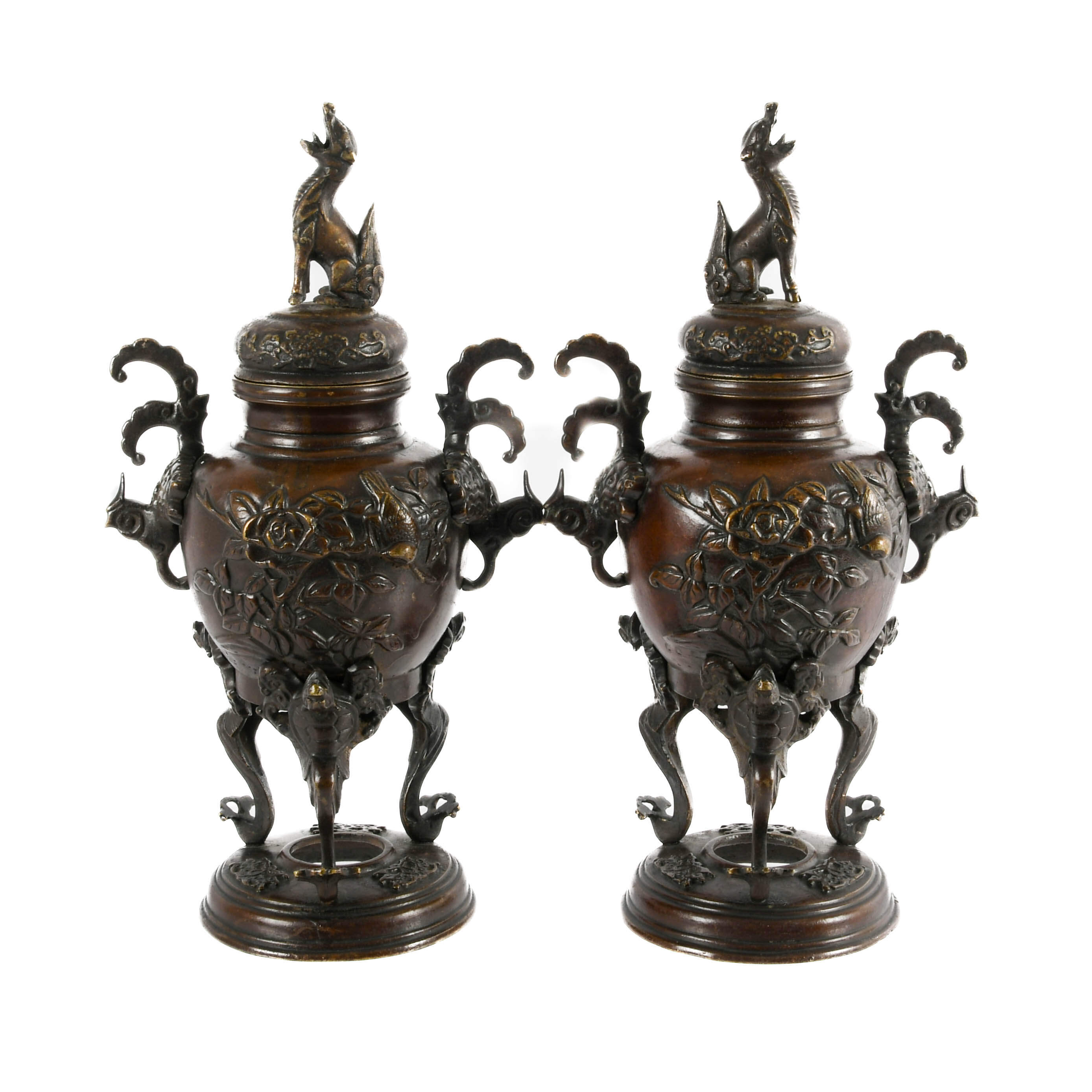 Antique Pair of Bronze Japanese Censers-3