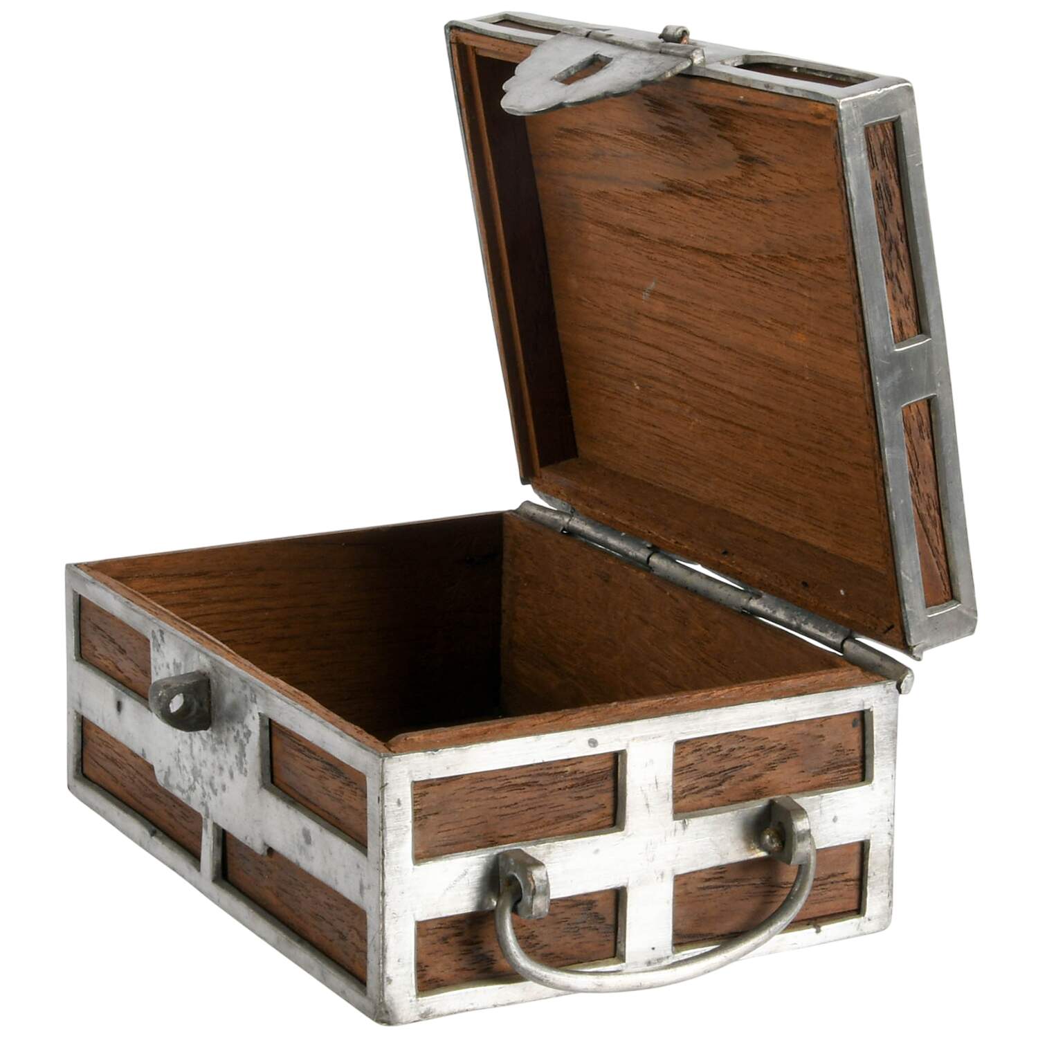 Antique Chinese Pewter and Wood Storage Box-2