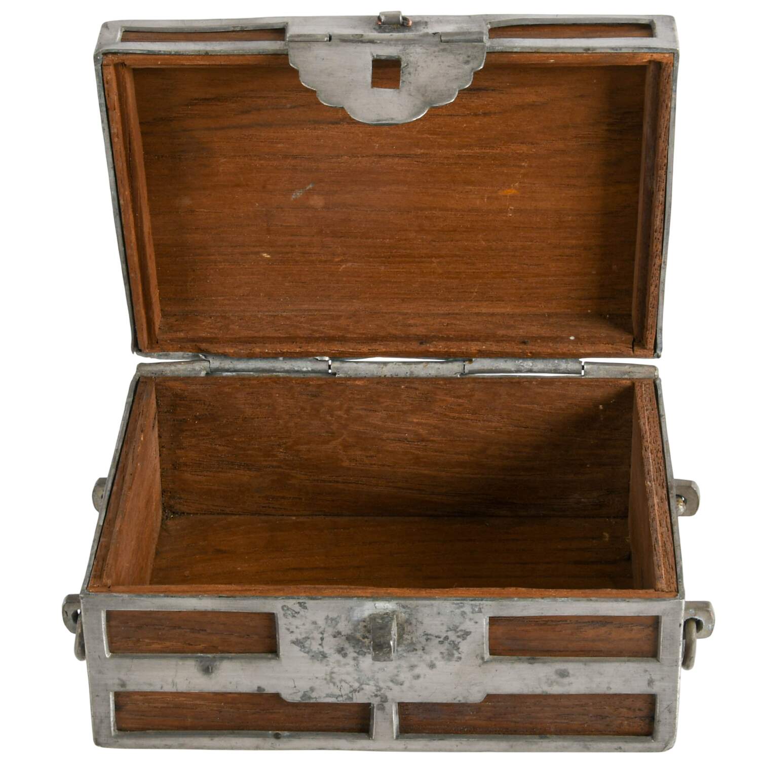 Antique Chinese Pewter and Wood Storage Box-1