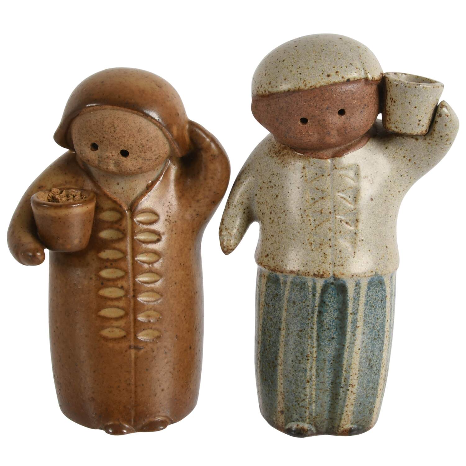 Mid-Century Modern Stoneware Figural Decanter and Candleholder Set-6