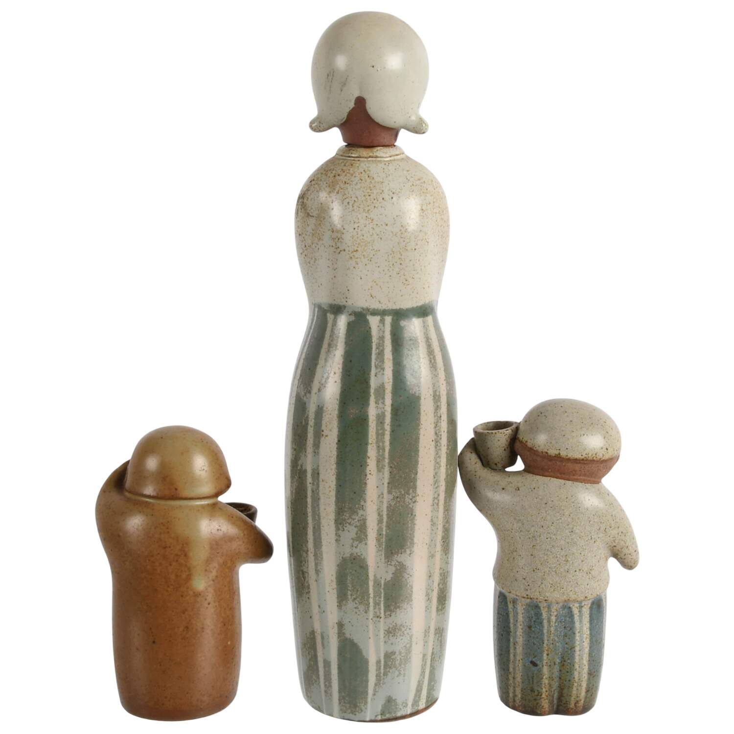 Mid-Century Modern Stoneware Figural Decanter and Candleholder Set-4