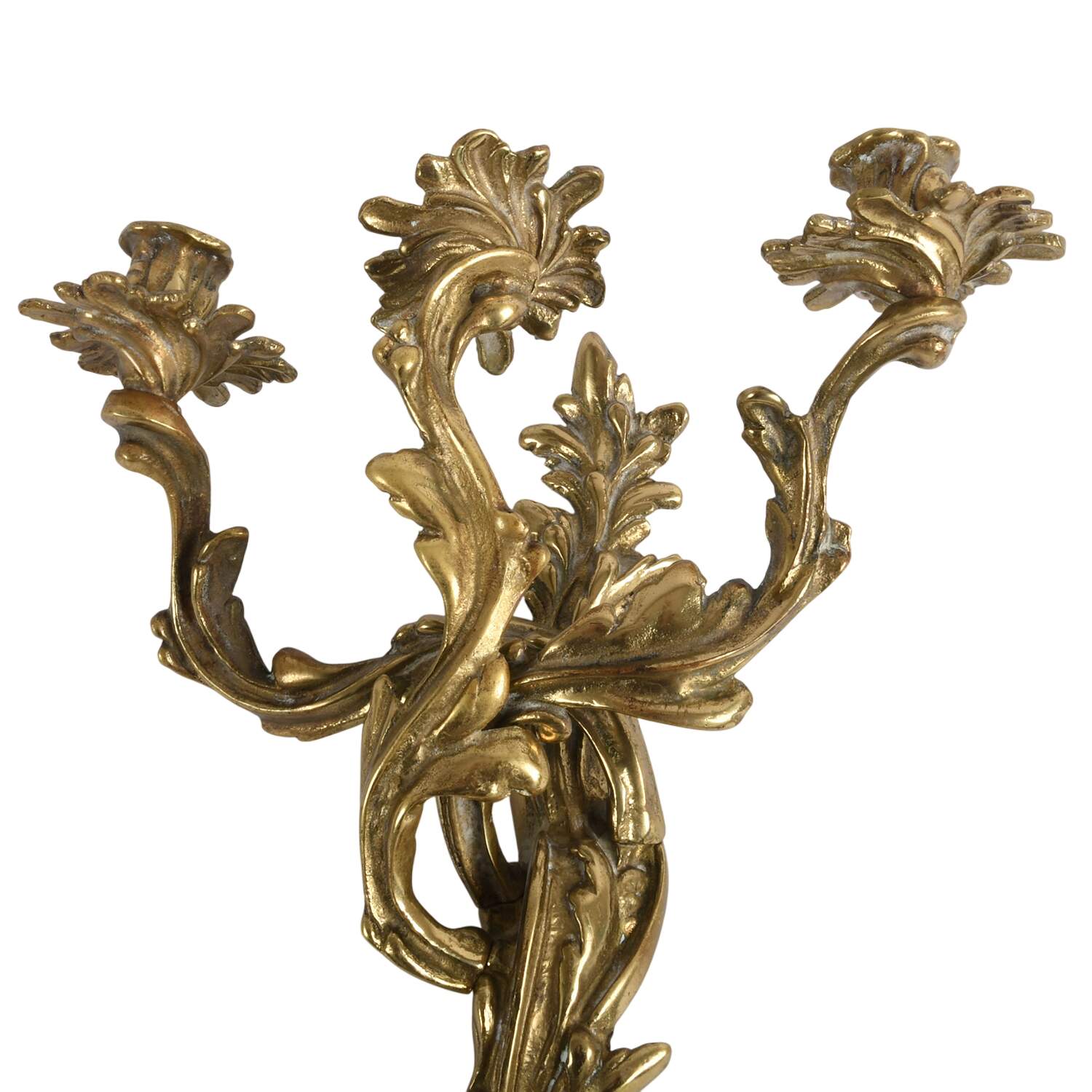 Pair of Rococo Style Gilt Doré Bronze Candle Wall Sconces-5