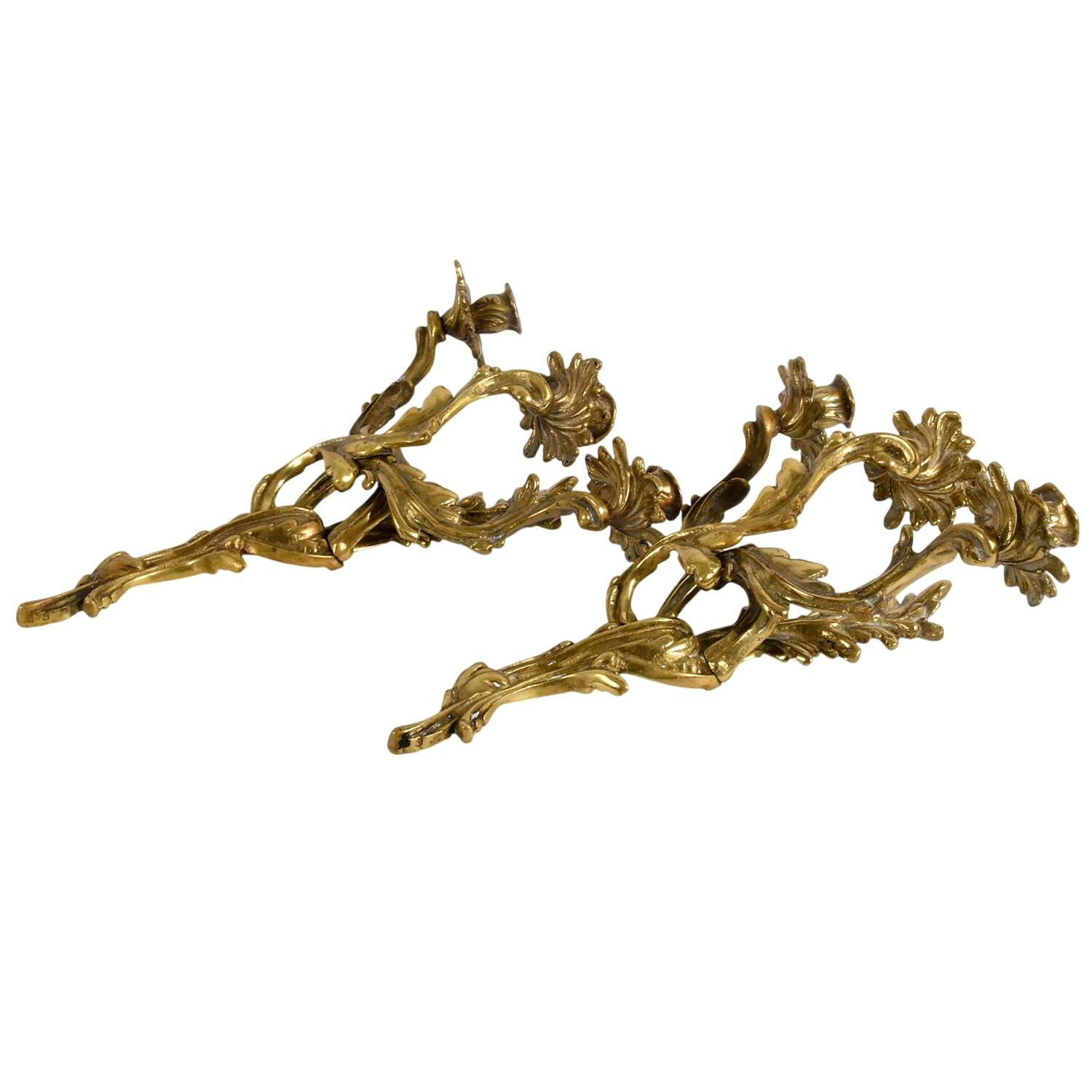 Pair of Rococo Style Gilt Doré Bronze Candle Wall Sconces-2