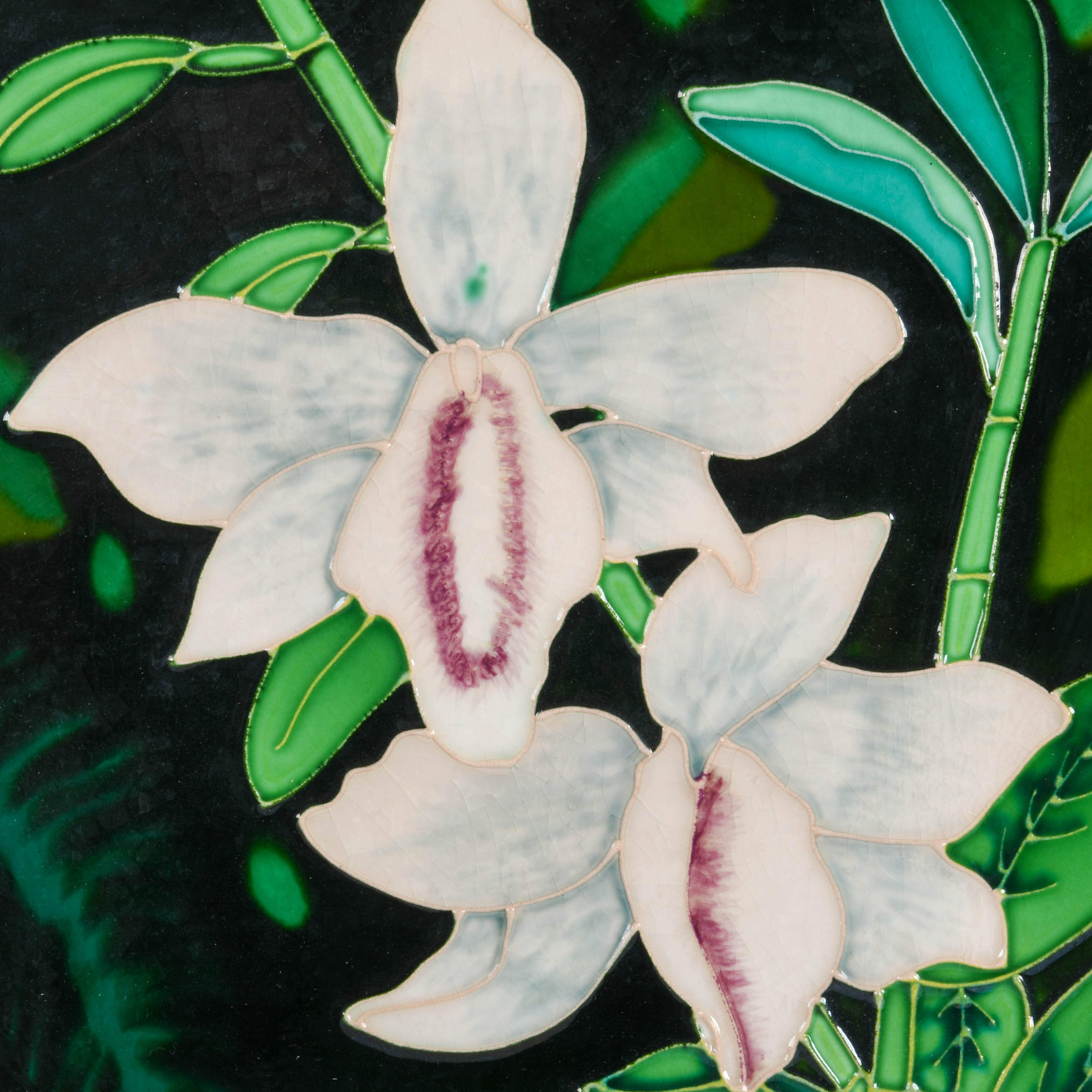 Framed Porcelain Orchids Wall Tile-2