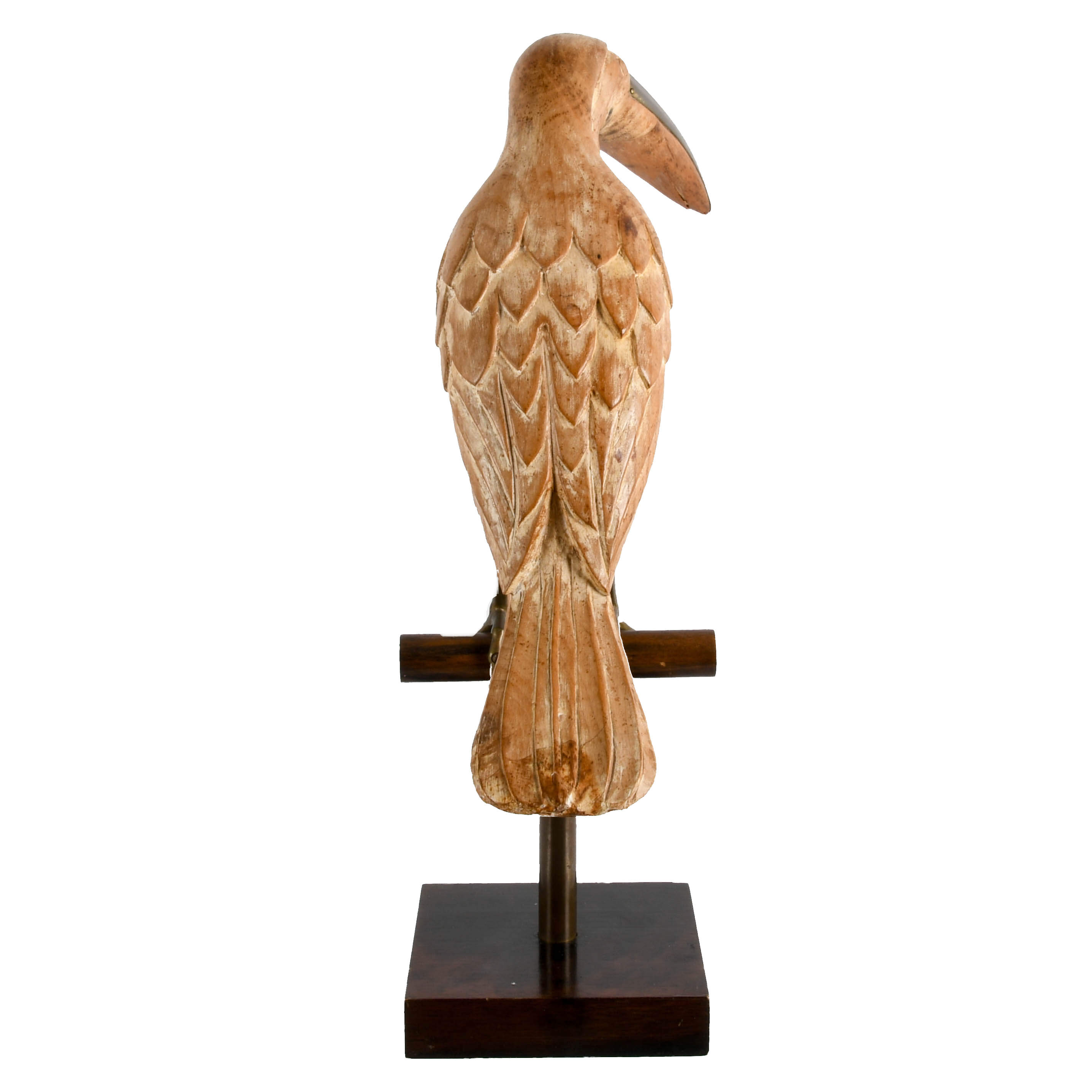 Italian Hand-Carved Wood and Brass Perched Toucan on Stand-5