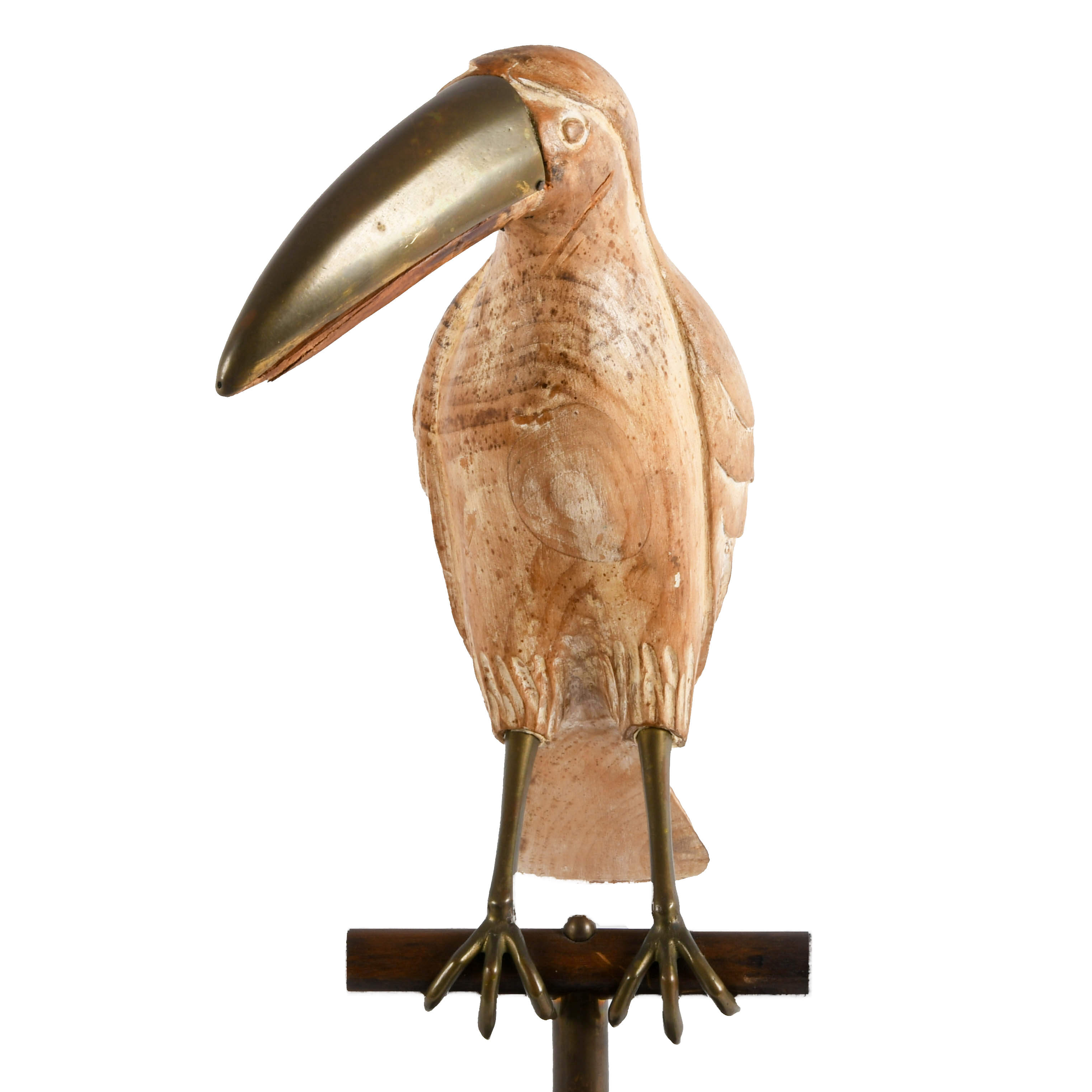 Italian Hand-Carved Wood and Brass Perched Toucan on Stand-2