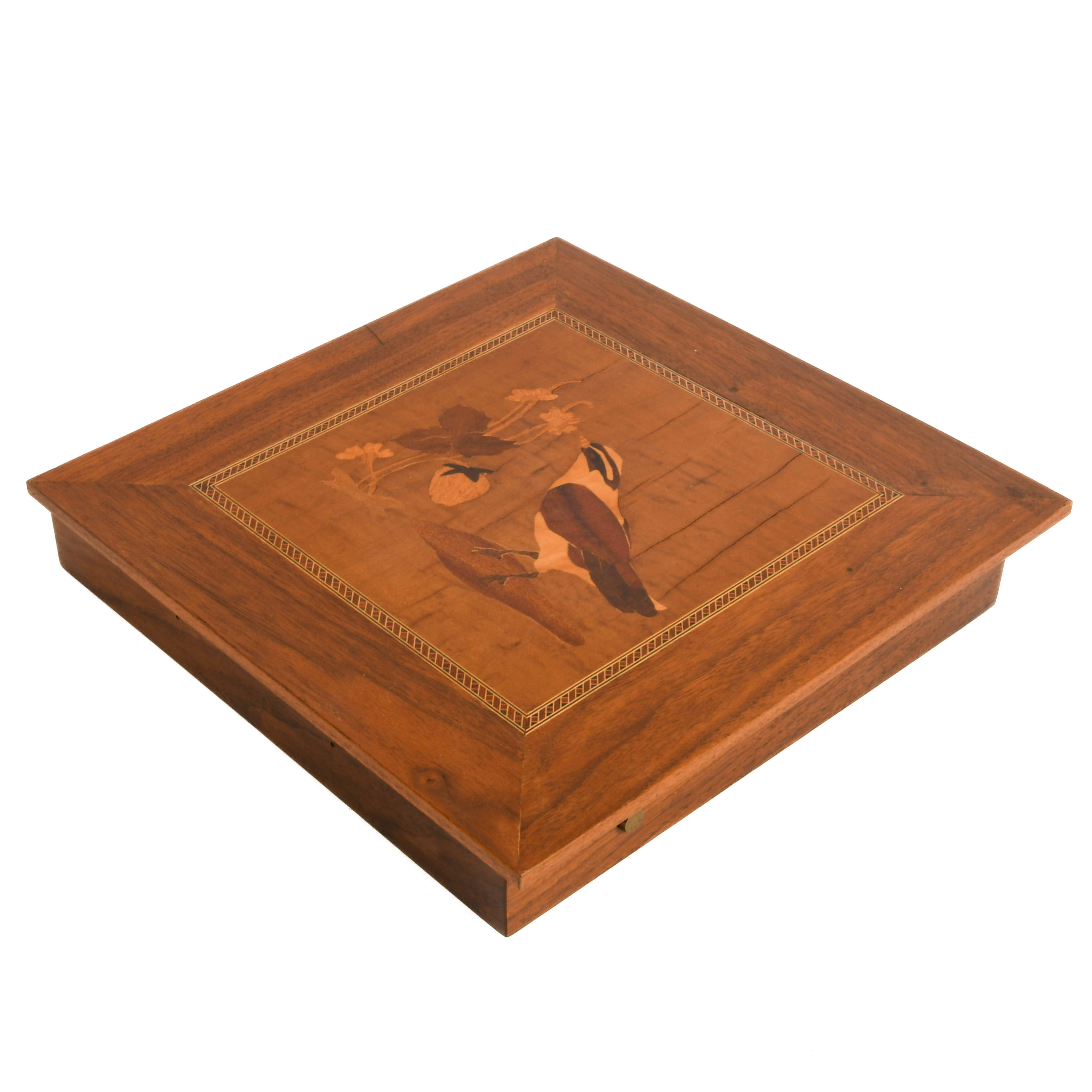 Marquetry Inlaid Wall Plaque with Reuge Swiss Music Box-3