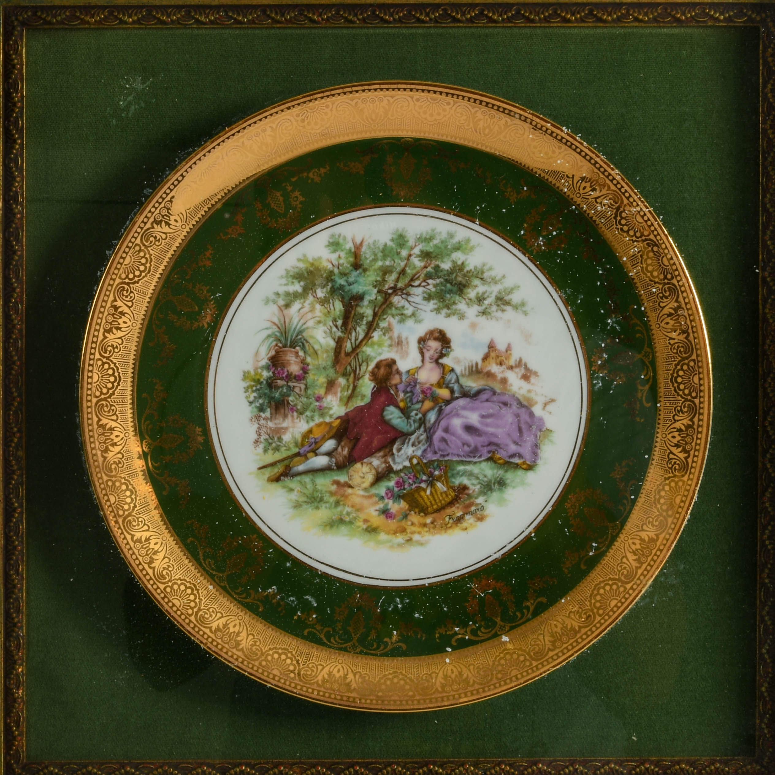 Pair of Framed French Fragonard Shadow Box Portrait Plates-3