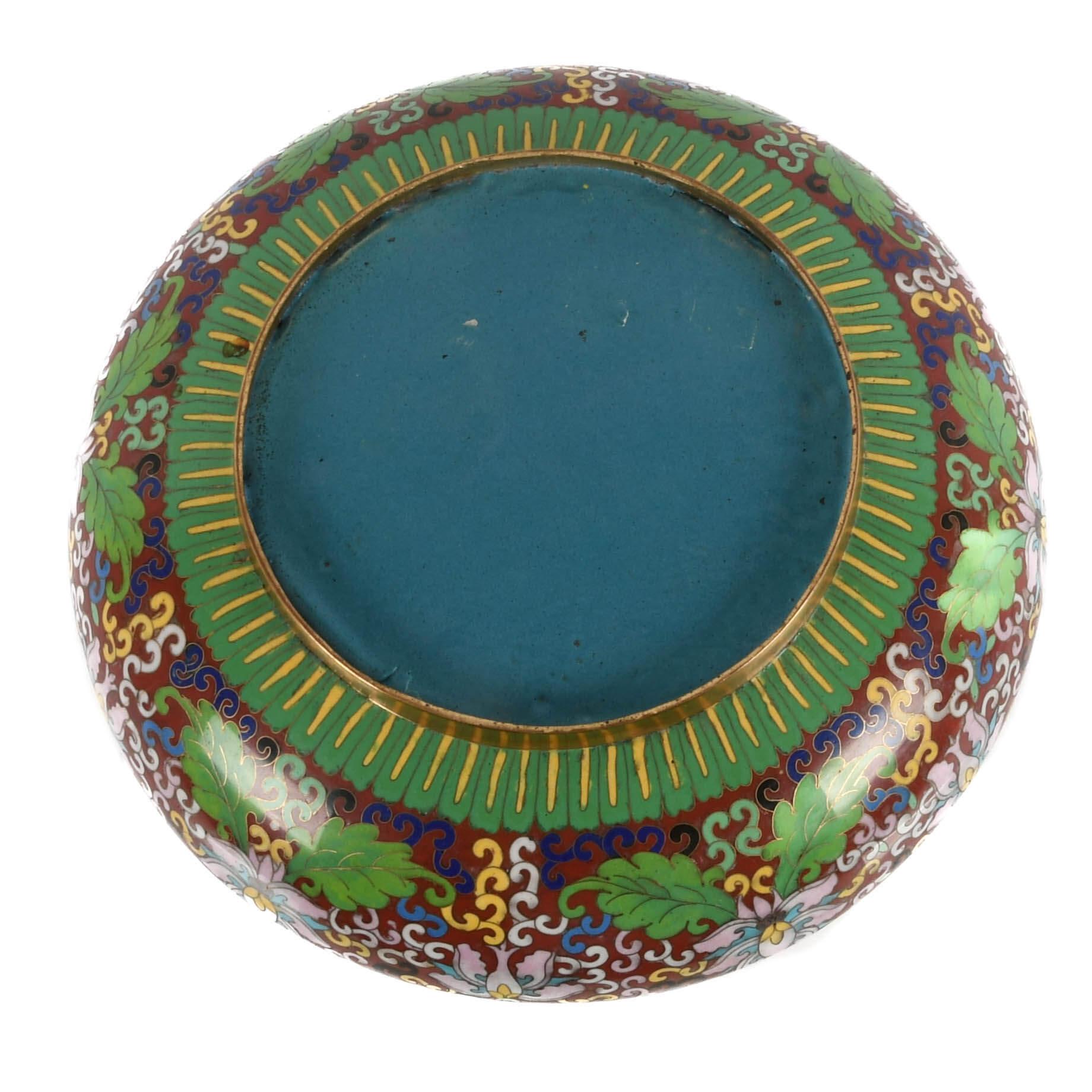 Large Crimson Cloisonné Bowl with Carved Wood Stand-6