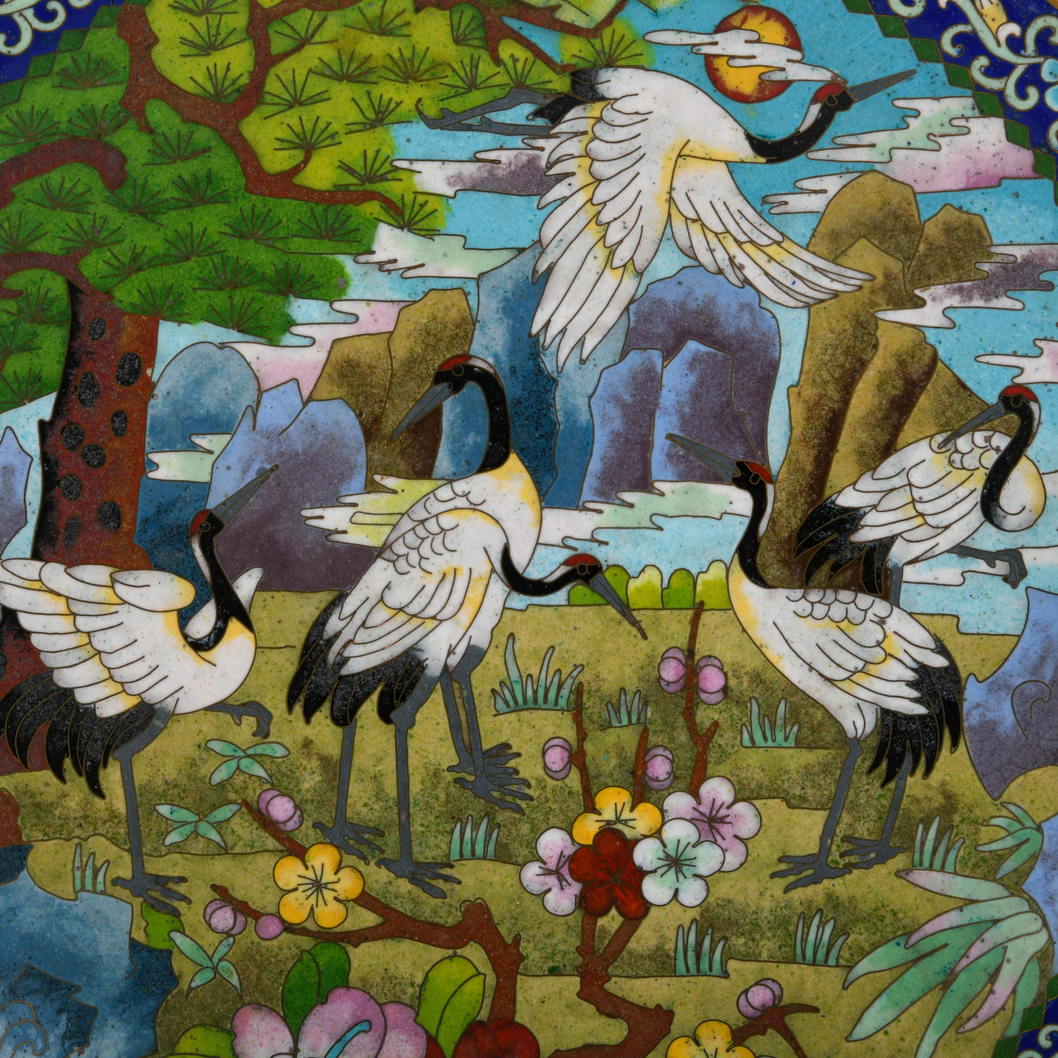 Pair of Jingfa Scalloped Rim Chinese Cloisonné Chargers-5