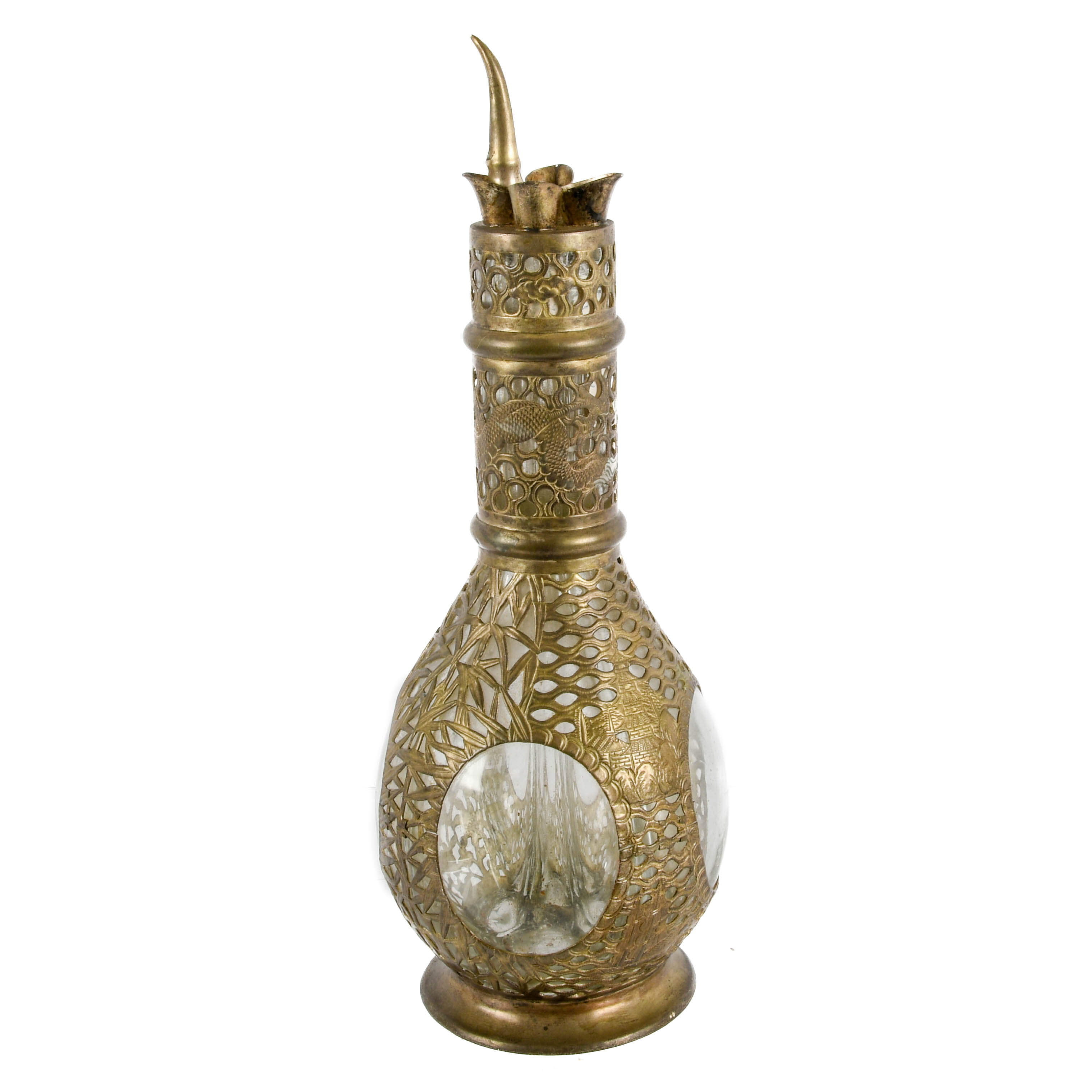 Antique Chinese Silver Overlay and Glass Decanter-5