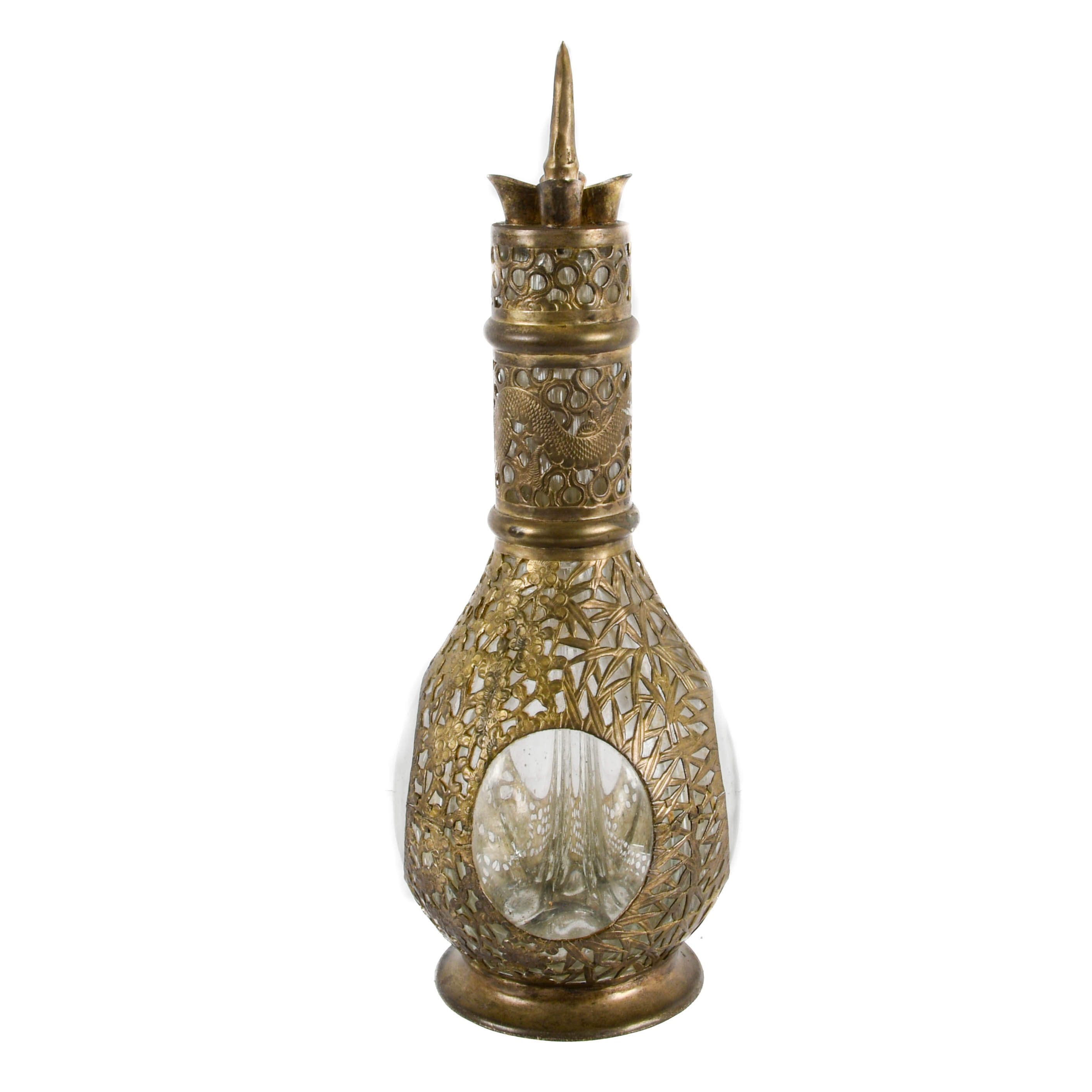 Antique Chinese Silver Overlay and Glass Decanter-1