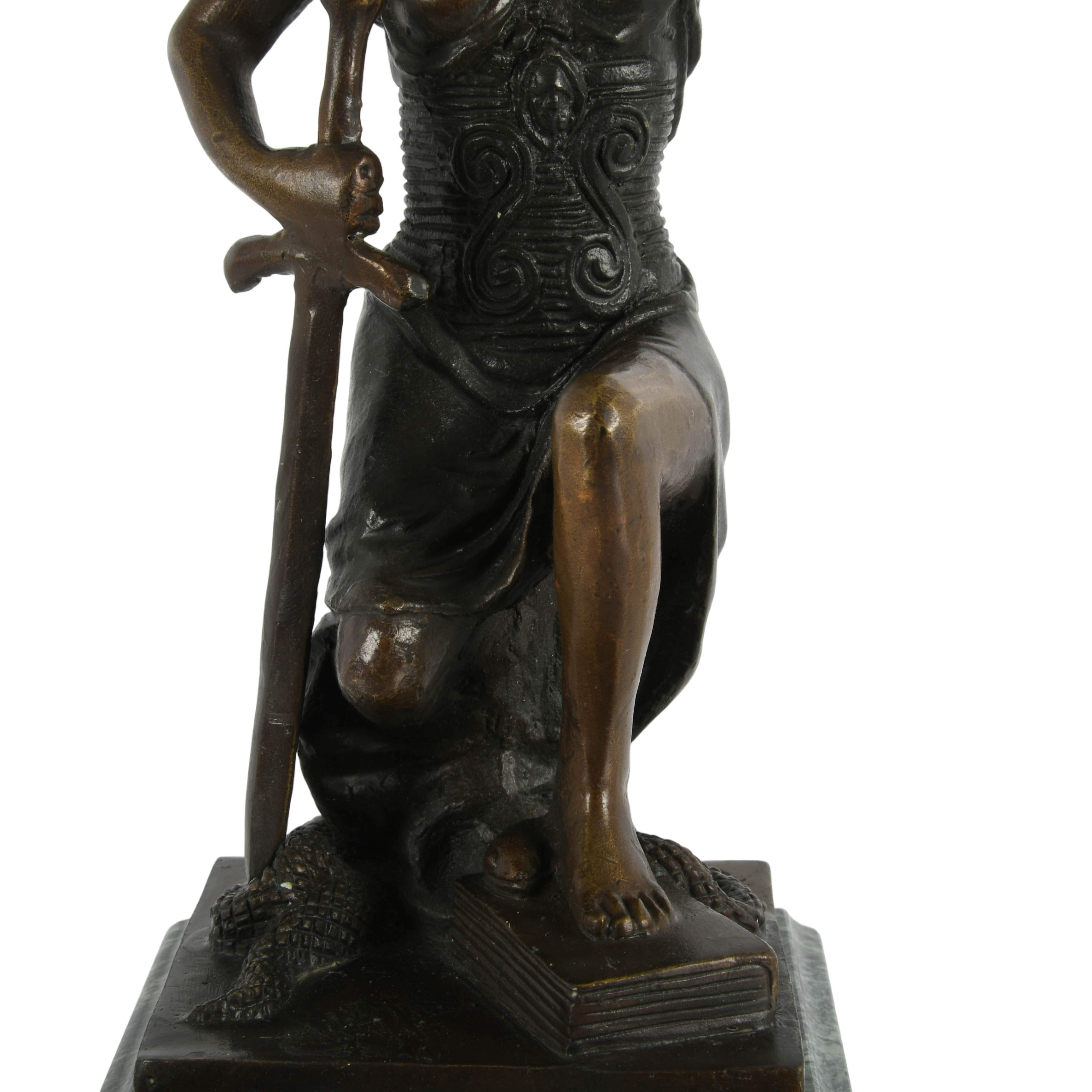 Signed Pair of Bronze and Marble Lady Justice Bookends-9