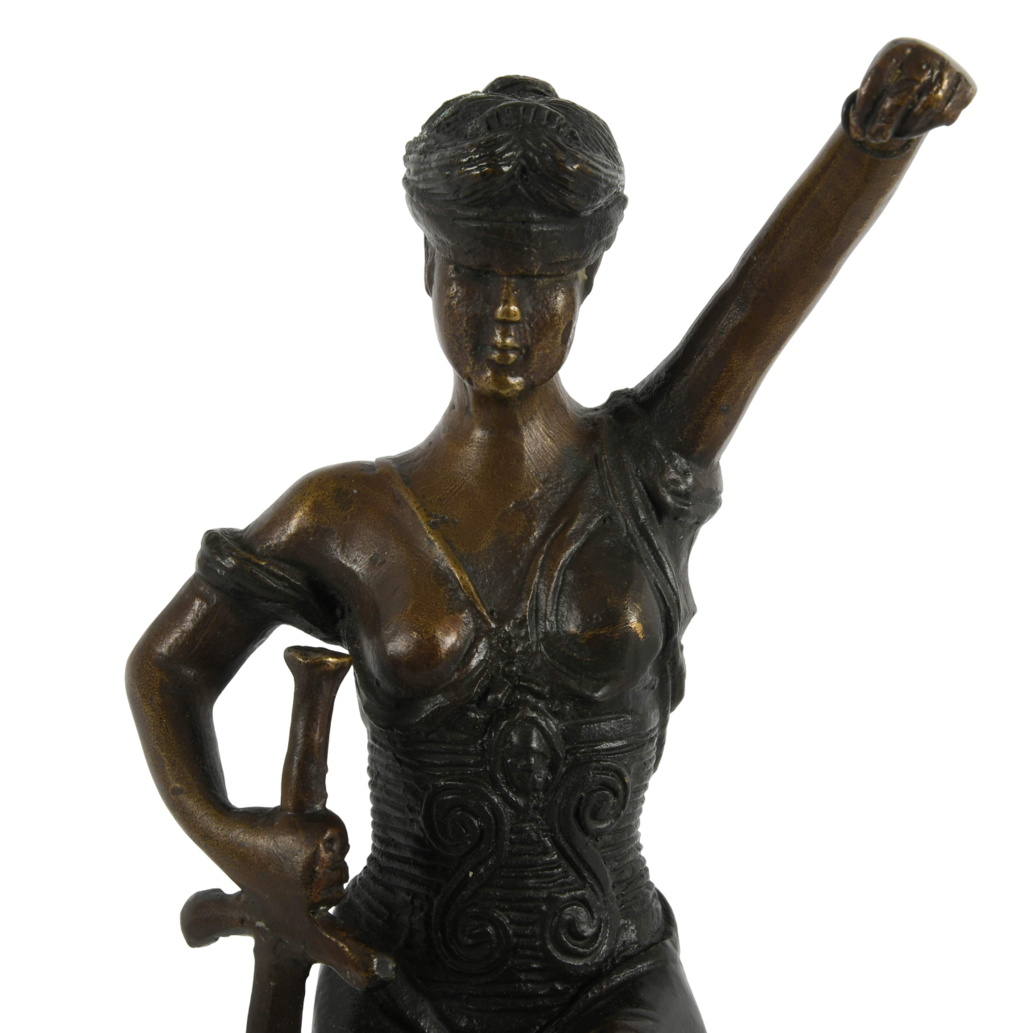Signed Pair of Bronze and Marble Lady Justice Bookends-8